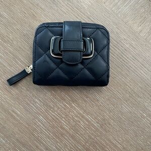 Black Quilted Leather Wallet with Silver Detail